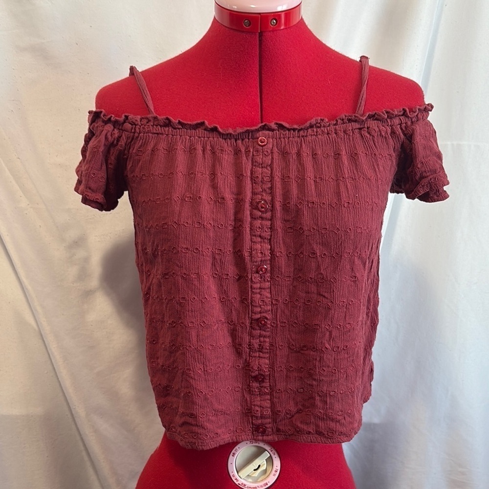 Ardene Red Crop Blouse with Ruffled Sleeves